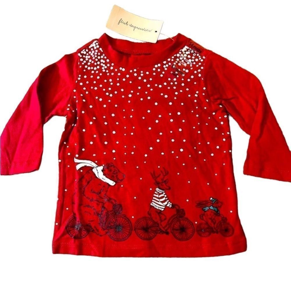 First Impressions Unisex Red Long Sleeve Flocked Top Baby Kids